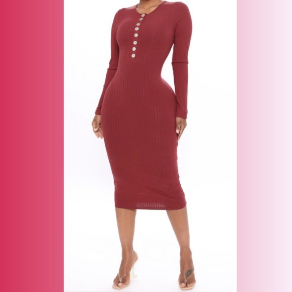 Burgundy Midi Bodycon Dress - Picture 1 of 6